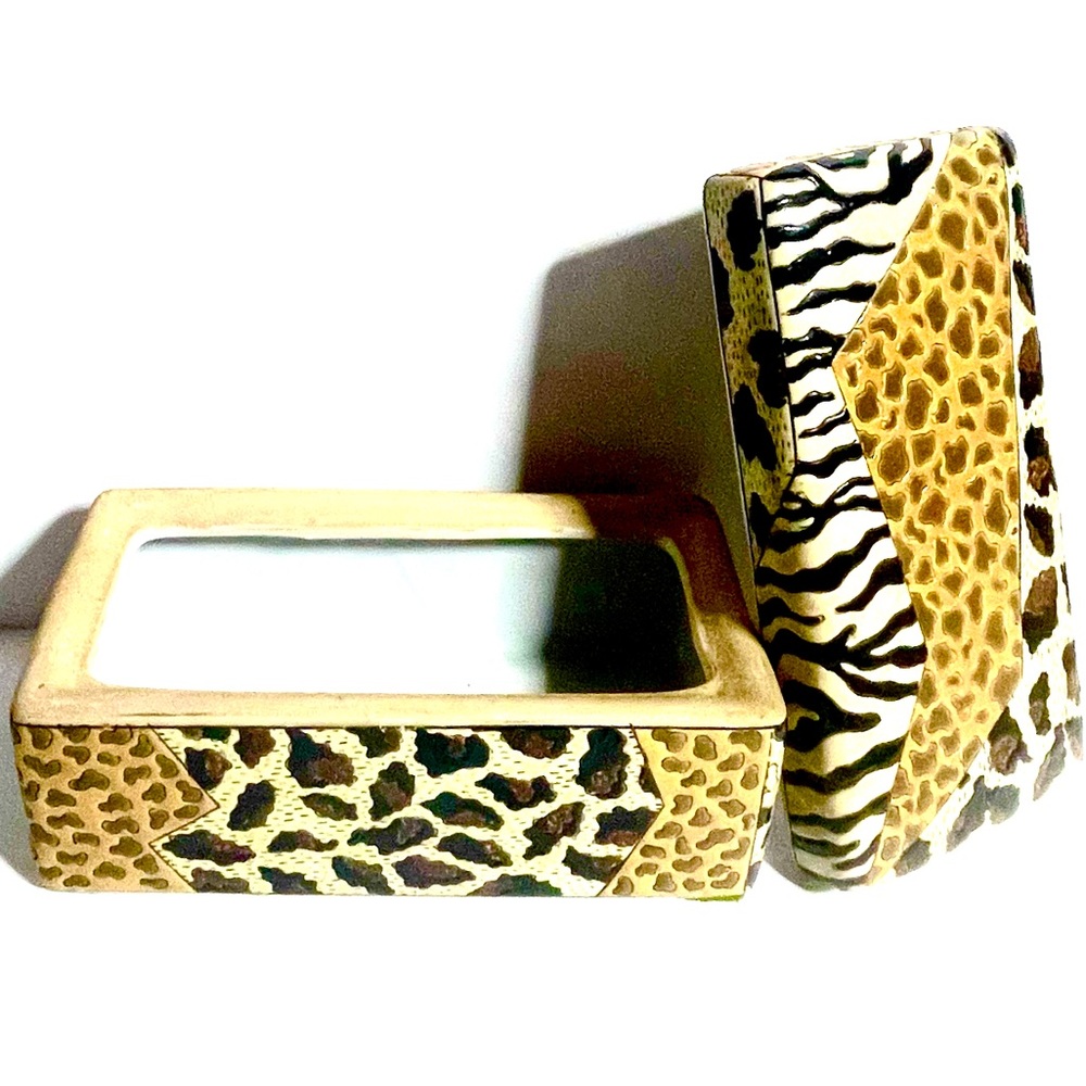 Vintage Ceramic Animal Print  Large statement Desk Trinket Jewelry Treasure Box